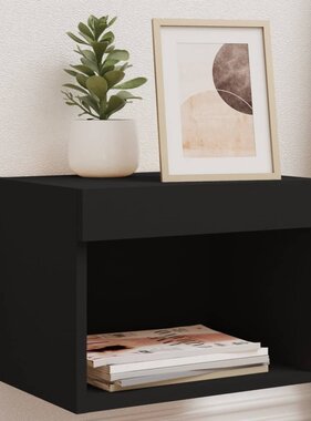 VidaXL Nachtkastjes met LED's 2 st wandgemonteerd zwart