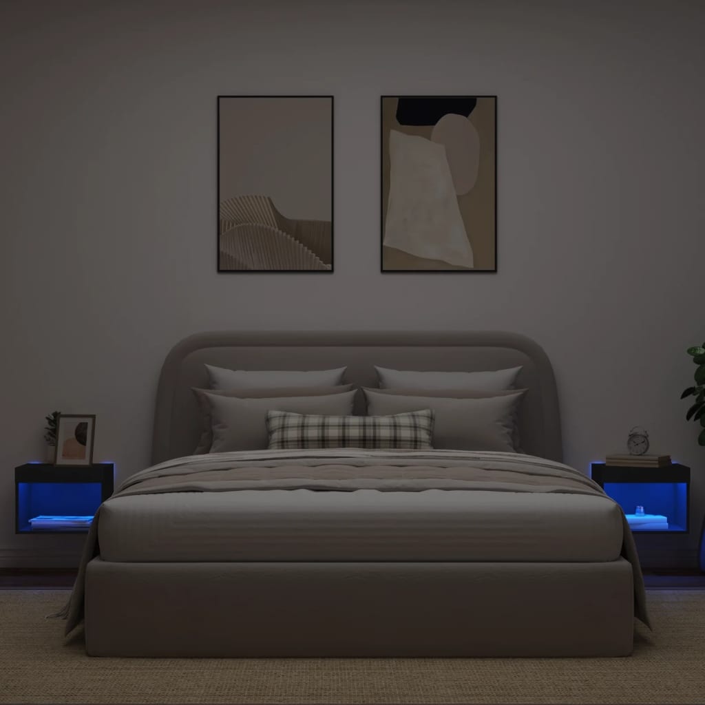 VidaXL Nachtkastjes met LED's 2 st wandgemonteerd zwart