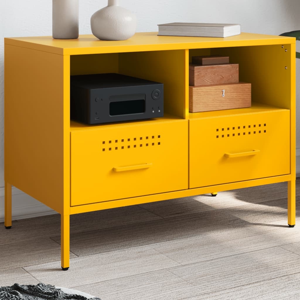 VidaXL Tv-meubel 68x39x50,5 cm koudgewalst staal mosterdgeel