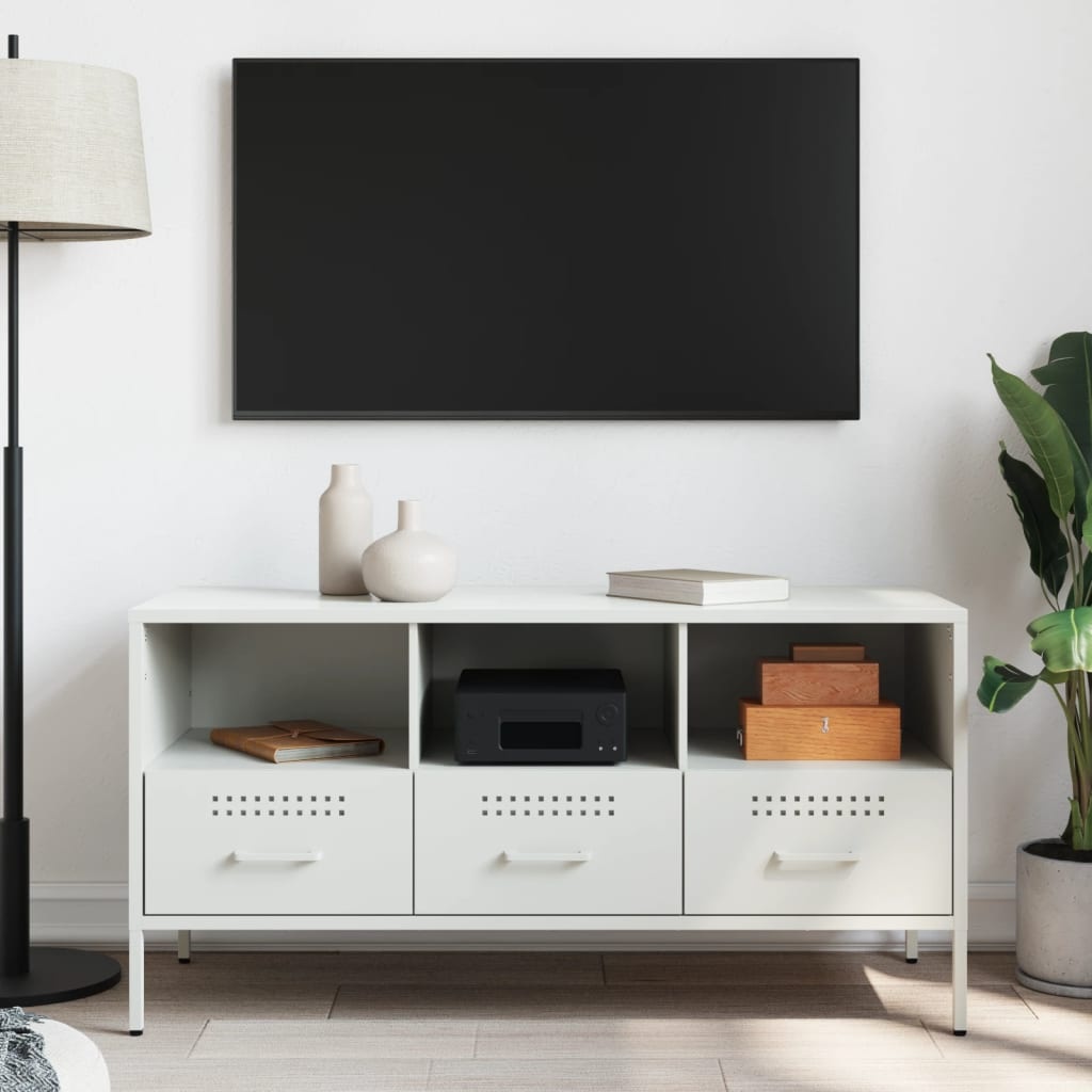 VidaXL Tv-meubel 100,5x39x50,5 cm koudgewalst staal wit