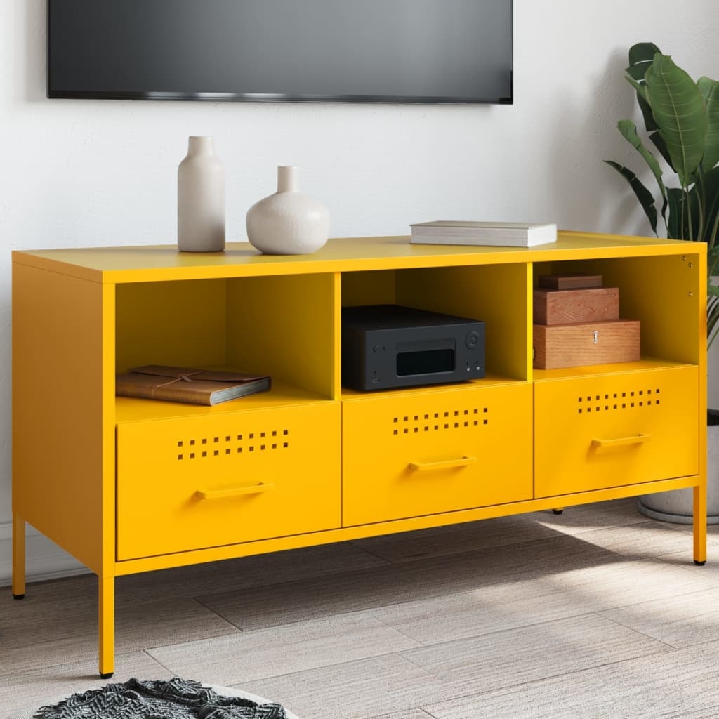 VidaXL Tv-meubel 100,5x39x50,5 cm koudgewalst staal mosterdgeel