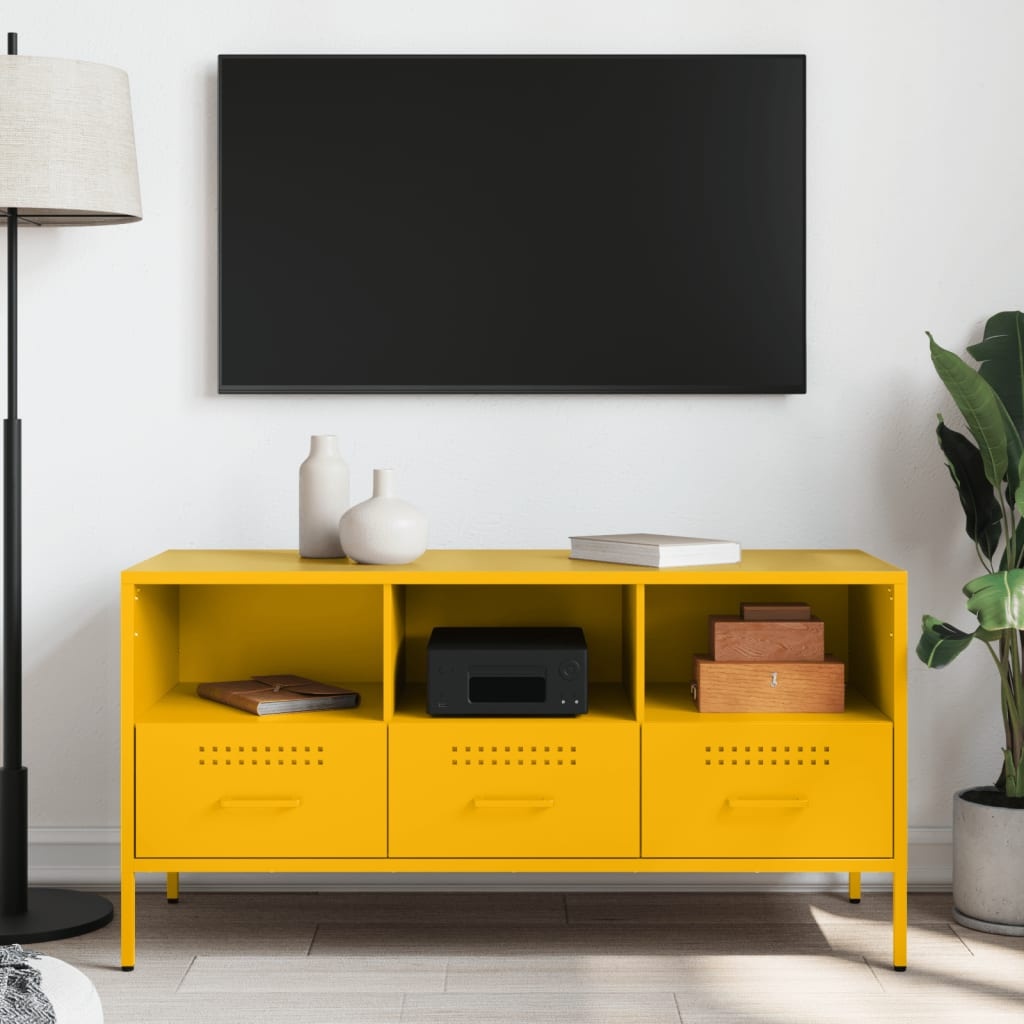 VidaXL Tv-meubel 100,5x39x50,5 cm koudgewalst staal mosterdgeel