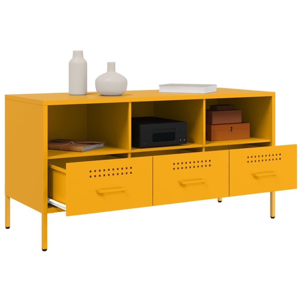 VidaXL Tv-meubel 100,5x39x50,5 cm koudgewalst staal mosterdgeel