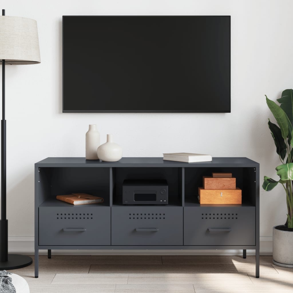 VidaXL Tv-meubel 100,5x39x50,5 cm koudgewalst staal antracietkleurig