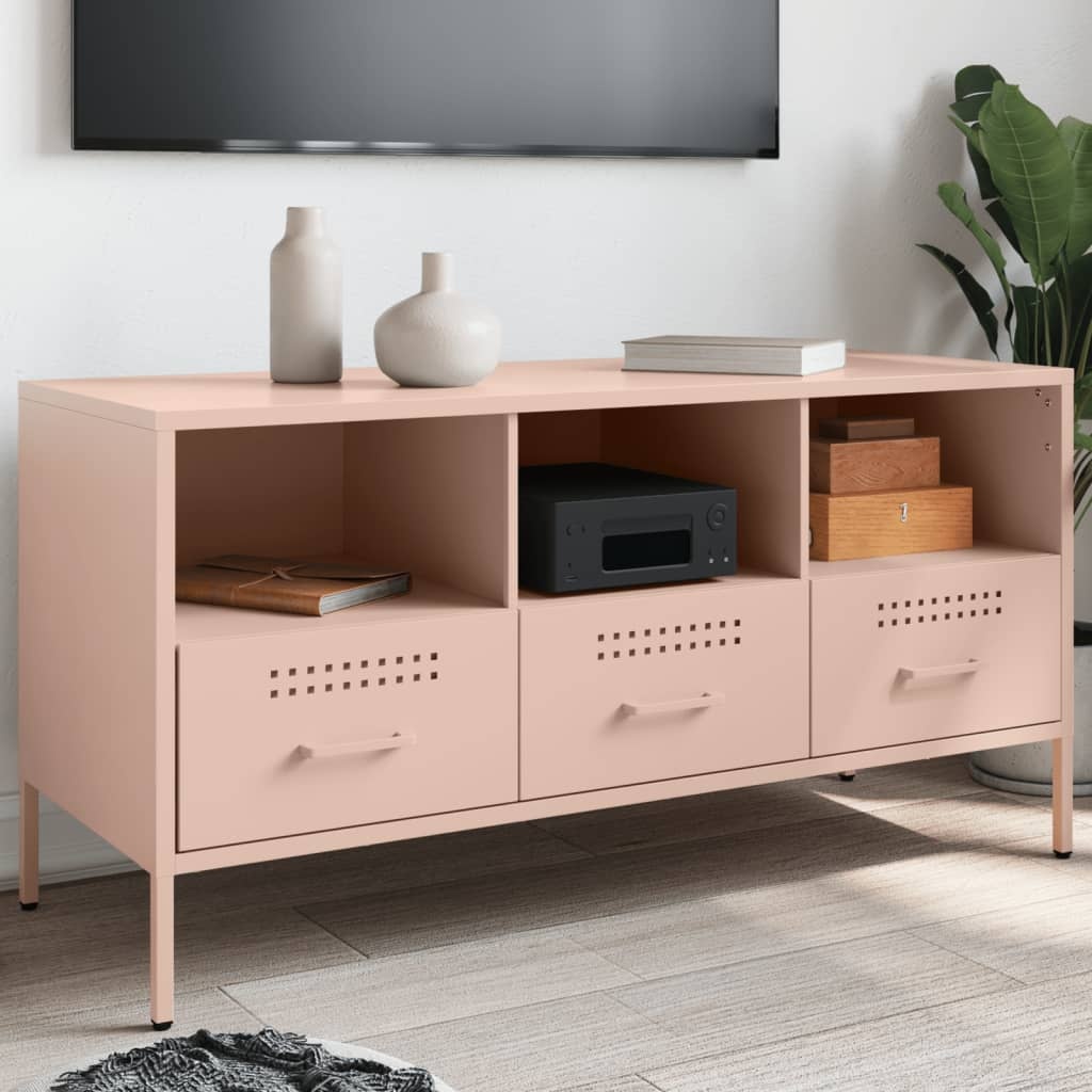 VidaXL Tv-meubel 100,5x39x50,5 cm koudgewalst staal roze