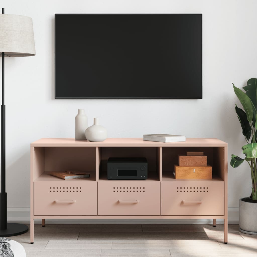 VidaXL Tv-meubel 100,5x39x50,5 cm koudgewalst staal roze