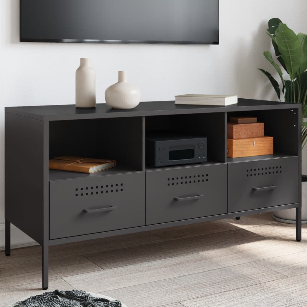 VidaXL Tv-meubel 100,5x39x50,5 cm koudgewalst staal zwart
