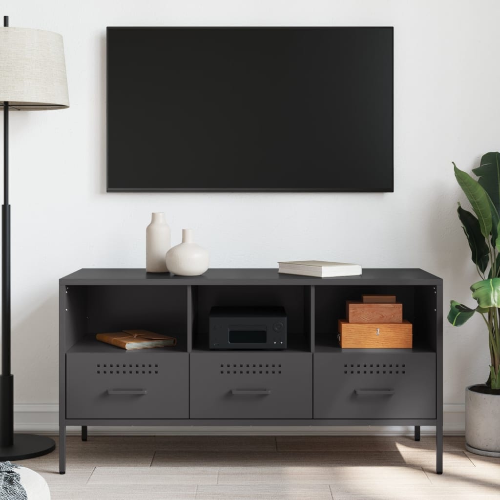 VidaXL Tv-meubel 100,5x39x50,5 cm koudgewalst staal zwart