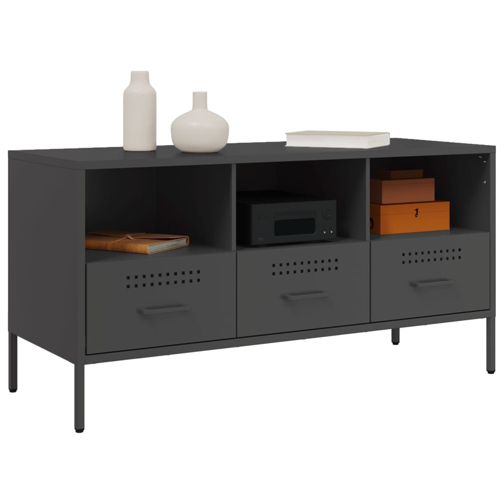 VidaXL Tv-meubel 100,5x39x50,5 cm koudgewalst staal zwart