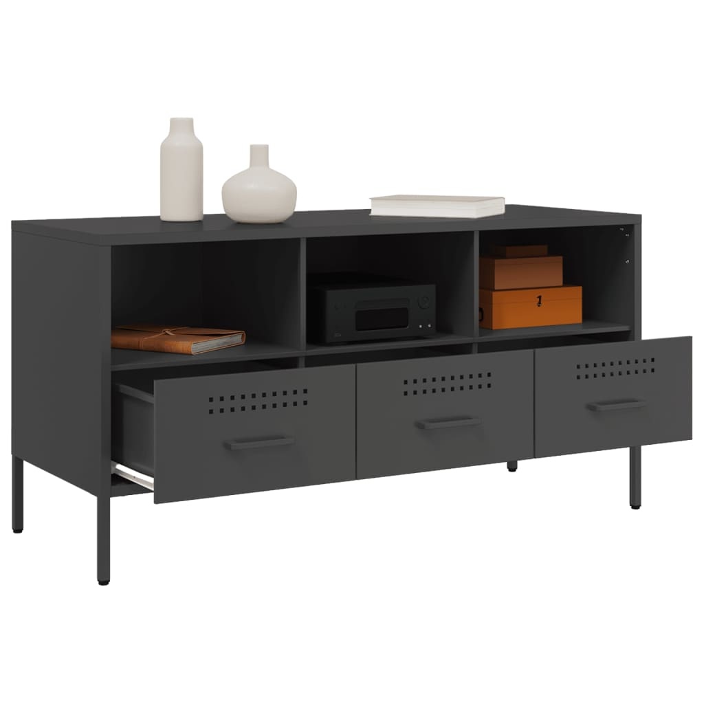 VidaXL Tv-meubel 100,5x39x50,5 cm koudgewalst staal zwart