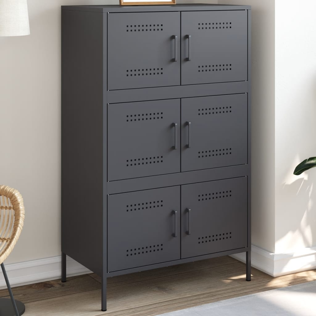 VidaXL Hoge kast 68x39x113 cm staal antracietkleurig