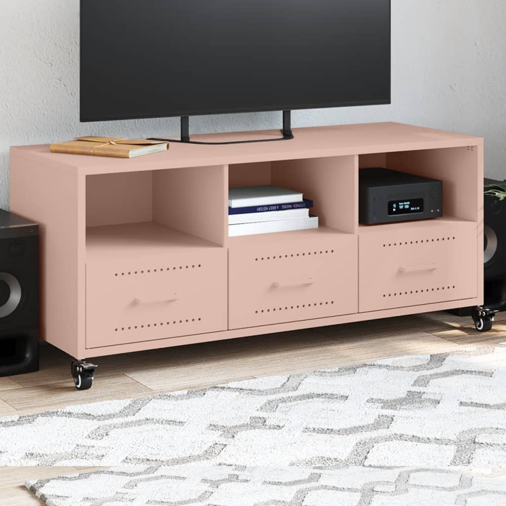 VidaXL Tv-meubel 100,5x39x43,5 cm koudgewalst staal roze