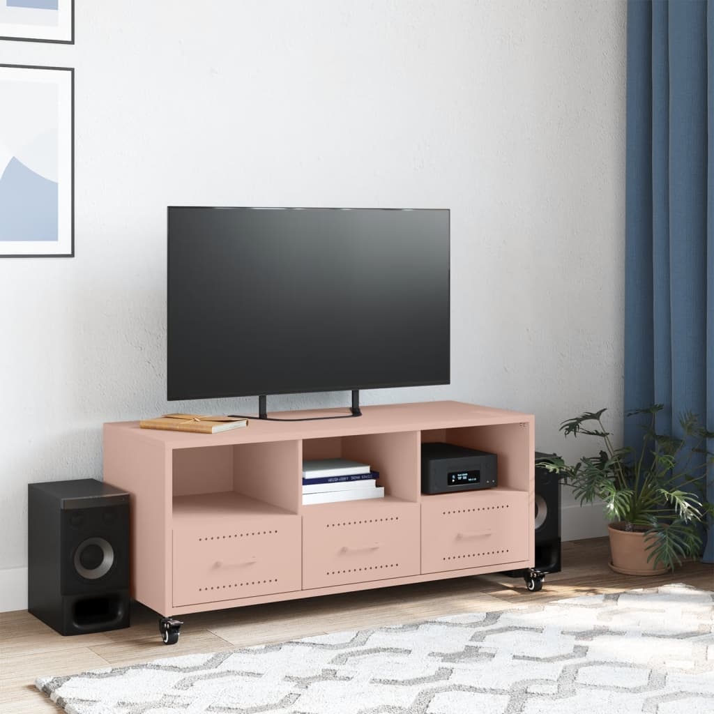 VidaXL Tv-meubel 100,5x39x43,5 cm koudgewalst staal roze