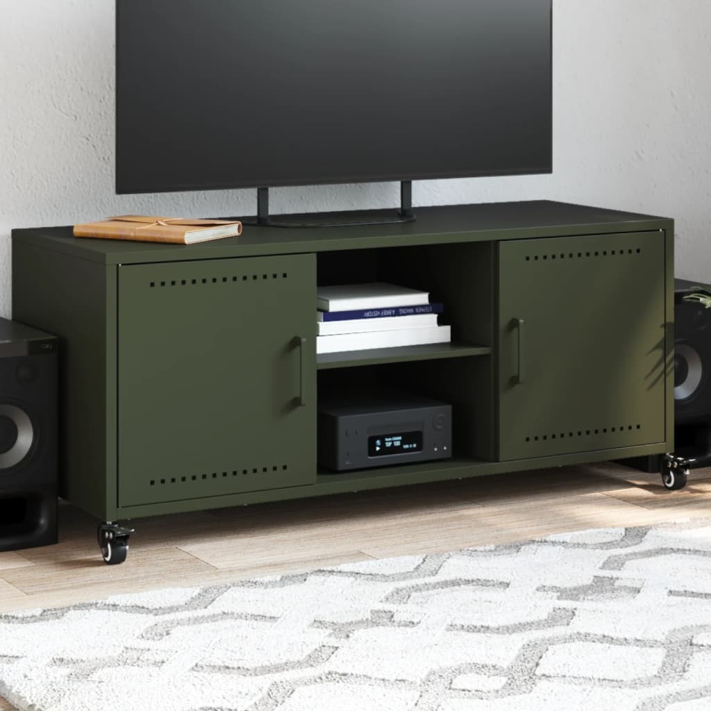 VidaXL Tv-meubel 100,5x39x43,5 cm koudgewalst staal olijfgroen