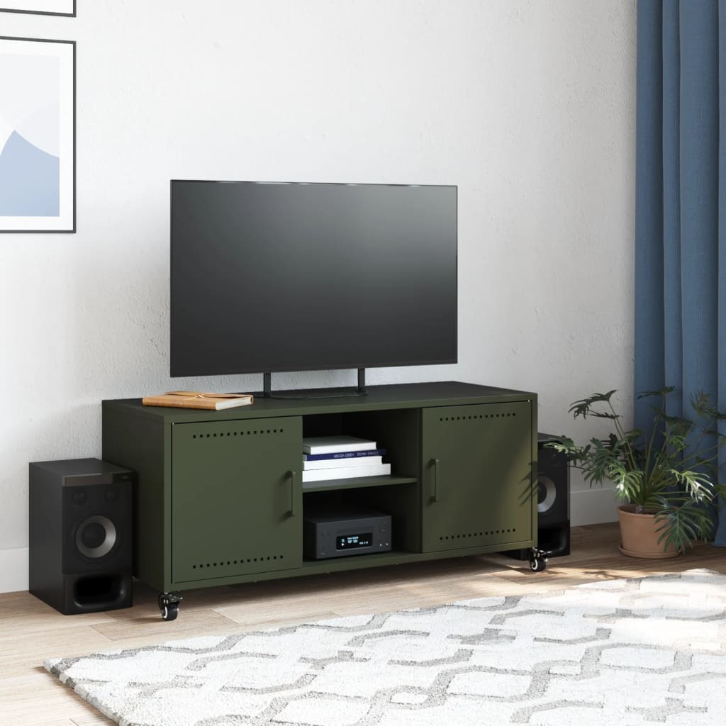 VidaXL Tv-meubel 100,5x39x43,5 cm koudgewalst staal olijfgroen