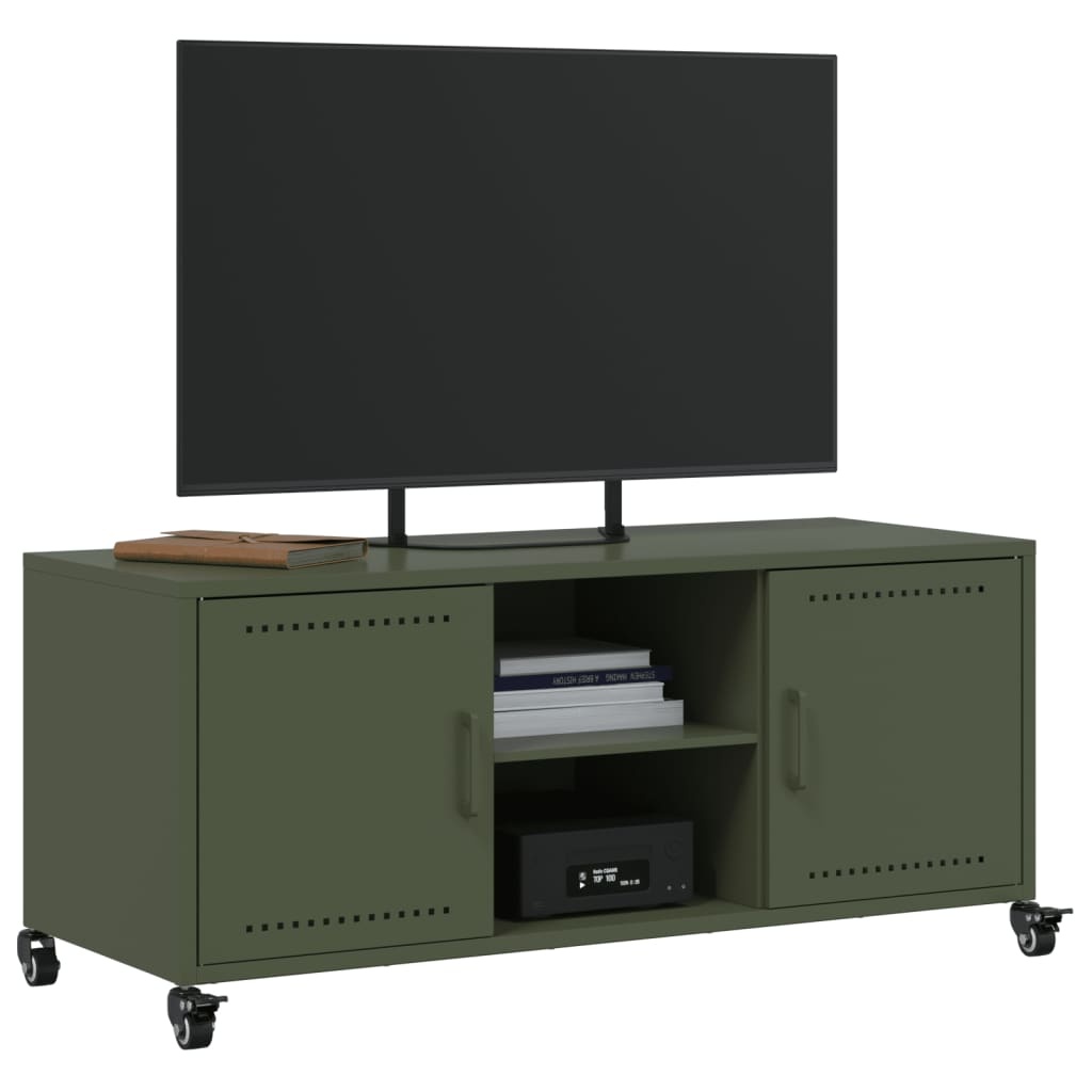 VidaXL Tv-meubel 100,5x39x43,5 cm koudgewalst staal olijfgroen