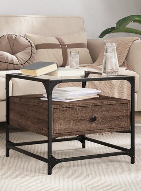 VidaXL Salontafel met glazen blad 50x50x45 cm bruineiken staal