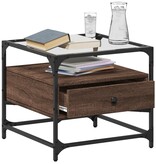 VidaXL Salontafel met glazen blad 50x50x45 cm bruineiken staal