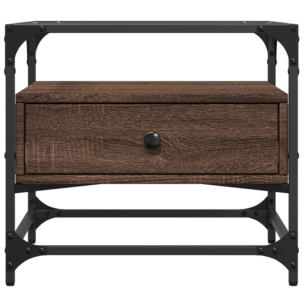 VidaXL Salontafel met glazen blad 50x50x45 cm bruineiken staal