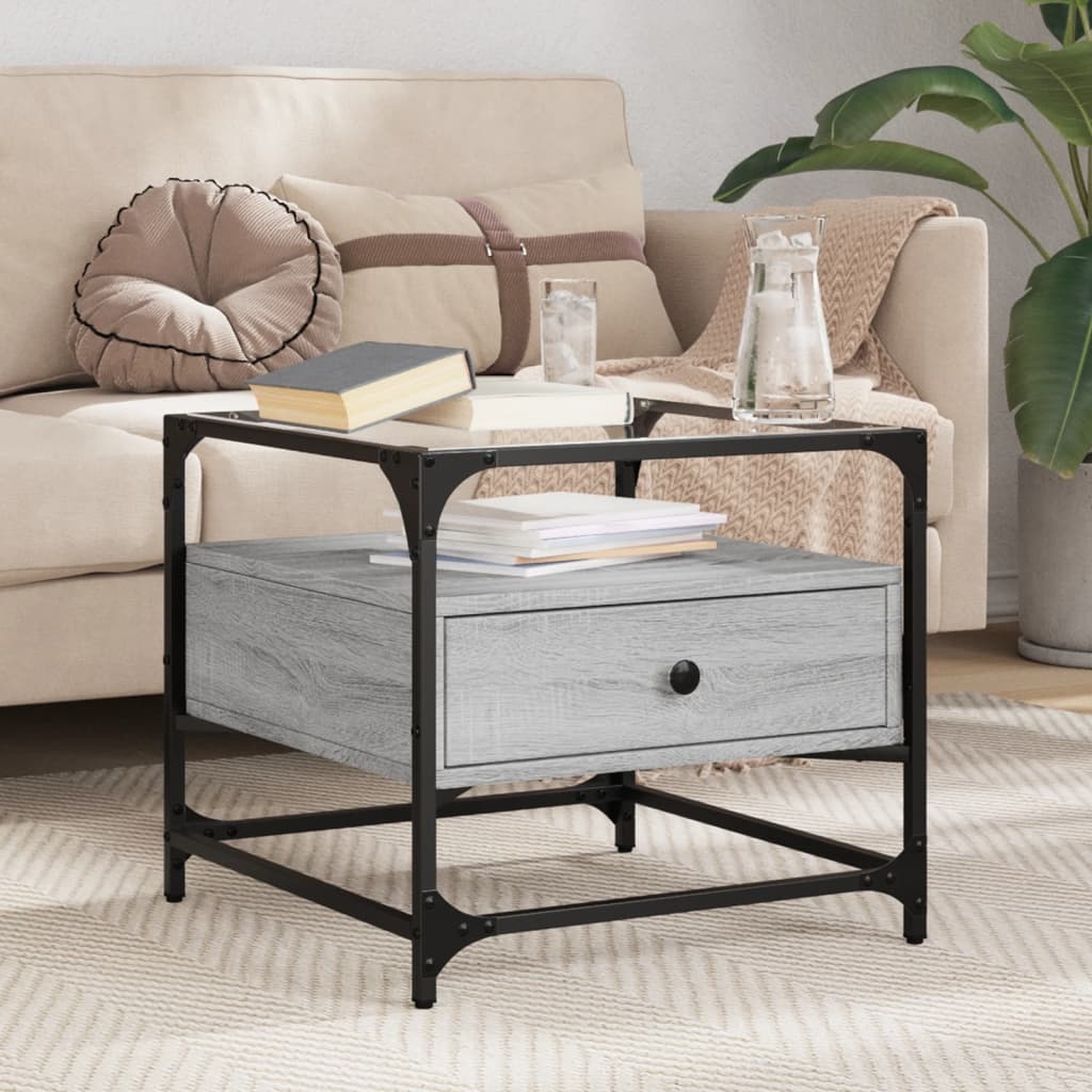 VidaXL Salontafel met glazen blad 50x50x45 cm staal