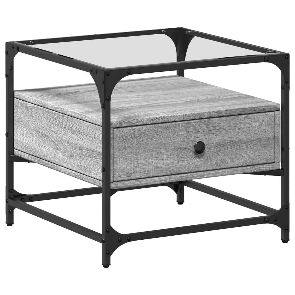 VidaXL Salontafel met glazen blad 50x50x45 cm staal