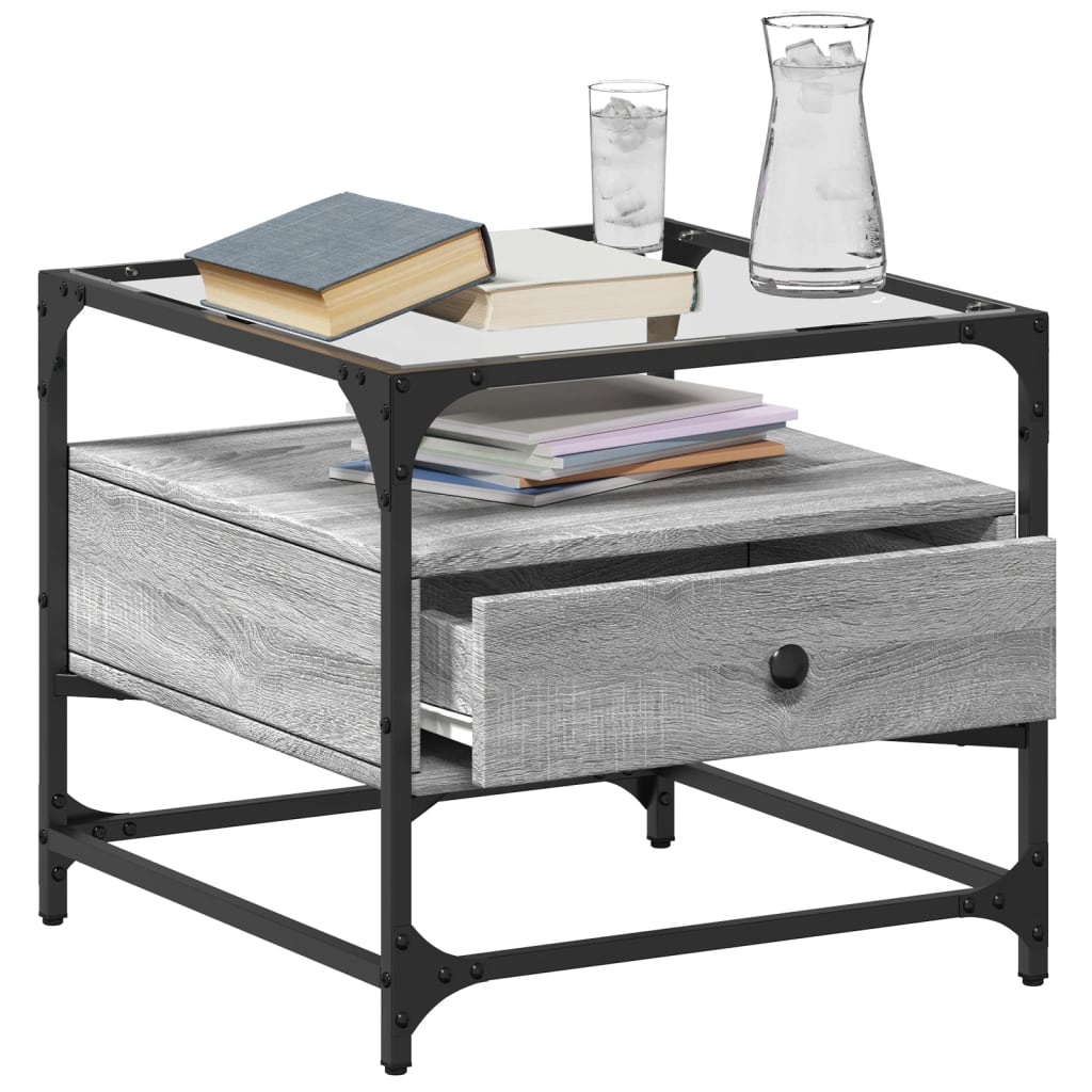VidaXL Salontafel met glazen blad 50x50x45 cm staal