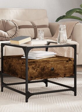 VidaXL Salontafel met glazen blad 50x50x45 cm gerookt eiken staal