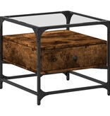 VidaXL Salontafel met glazen blad 50x50x45 cm gerookt eiken staal