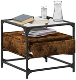 VidaXL Salontafel met glazen blad 50x50x45 cm gerookt eiken staal