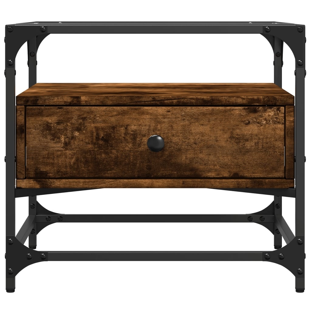 VidaXL Salontafel met glazen blad 50x50x45 cm gerookt eiken staal