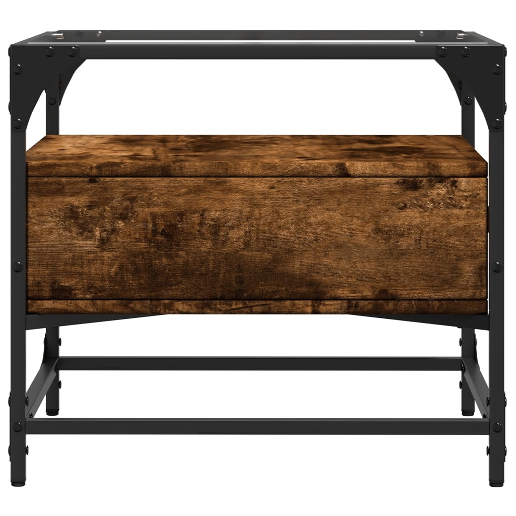 VidaXL Salontafel met glazen blad 50x50x45 cm gerookt eiken staal