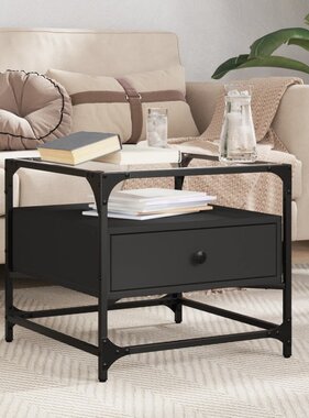 VidaXL Salontafel met zwart glazen blad 50x50x45 cm staal