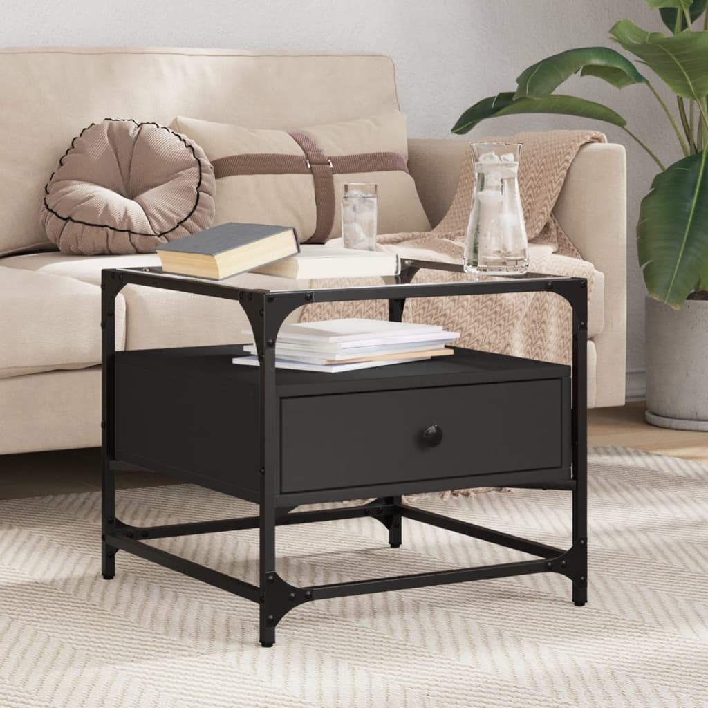 VidaXL Salontafel met zwart glazen blad 50x50x45 cm staal