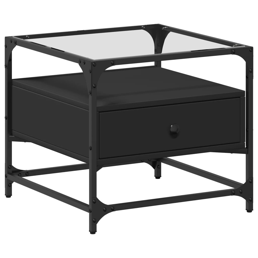 VidaXL Salontafel met zwart glazen blad 50x50x45 cm staal