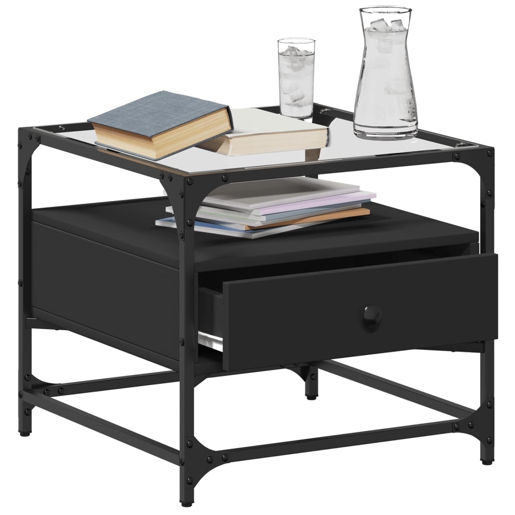 VidaXL Salontafel met zwart glazen blad 50x50x45 cm staal