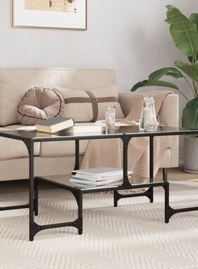 VidaXL Salontafel met zwart glazen blad 98,5x50x45 cm staal