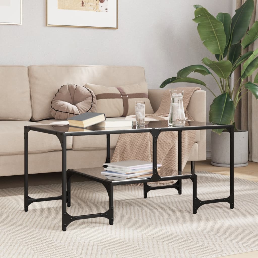 VidaXL Salontafel met zwart glazen blad 98,5x50x45 cm staal