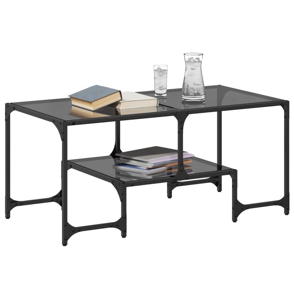 VidaXL Salontafel met zwart glazen blad 98,5x50x45 cm staal