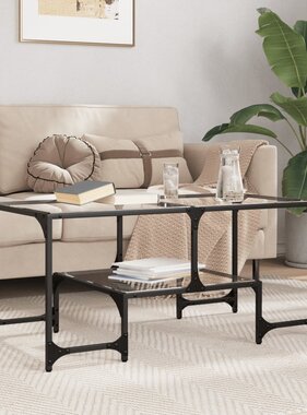 VidaXL Salontafel met transparant glazen blad 98,5x50x45 cm staal