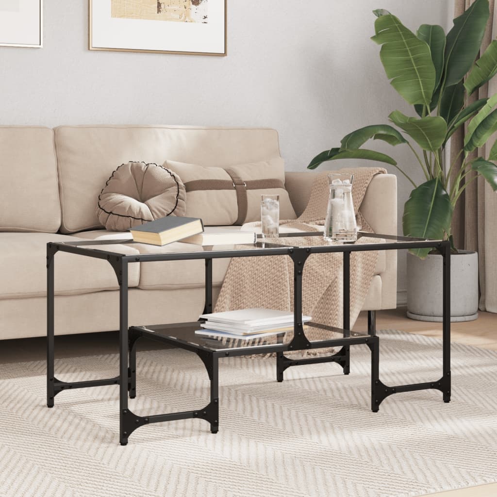 VidaXL Salontafel met transparant glazen blad 98,5x50x45 cm staal