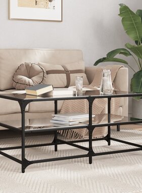 VidaXL Salontafel met zwart glazen blad 98,5x50x45 cm staal