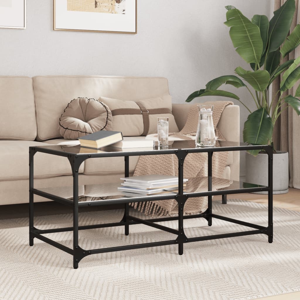 VidaXL Salontafel met zwart glazen blad 98,5x50x45 cm staal