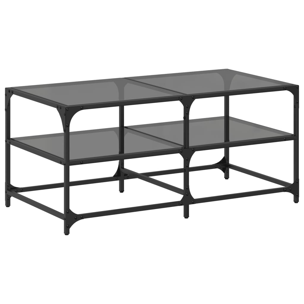 VidaXL Salontafel met zwart glazen blad 98,5x50x45 cm staal