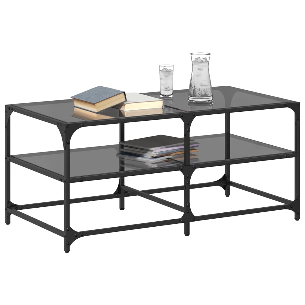VidaXL Salontafel met zwart glazen blad 98,5x50x45 cm staal