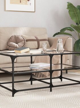 VidaXL Salontafel met transparant glazen blad 98,5x50x45 cm staal