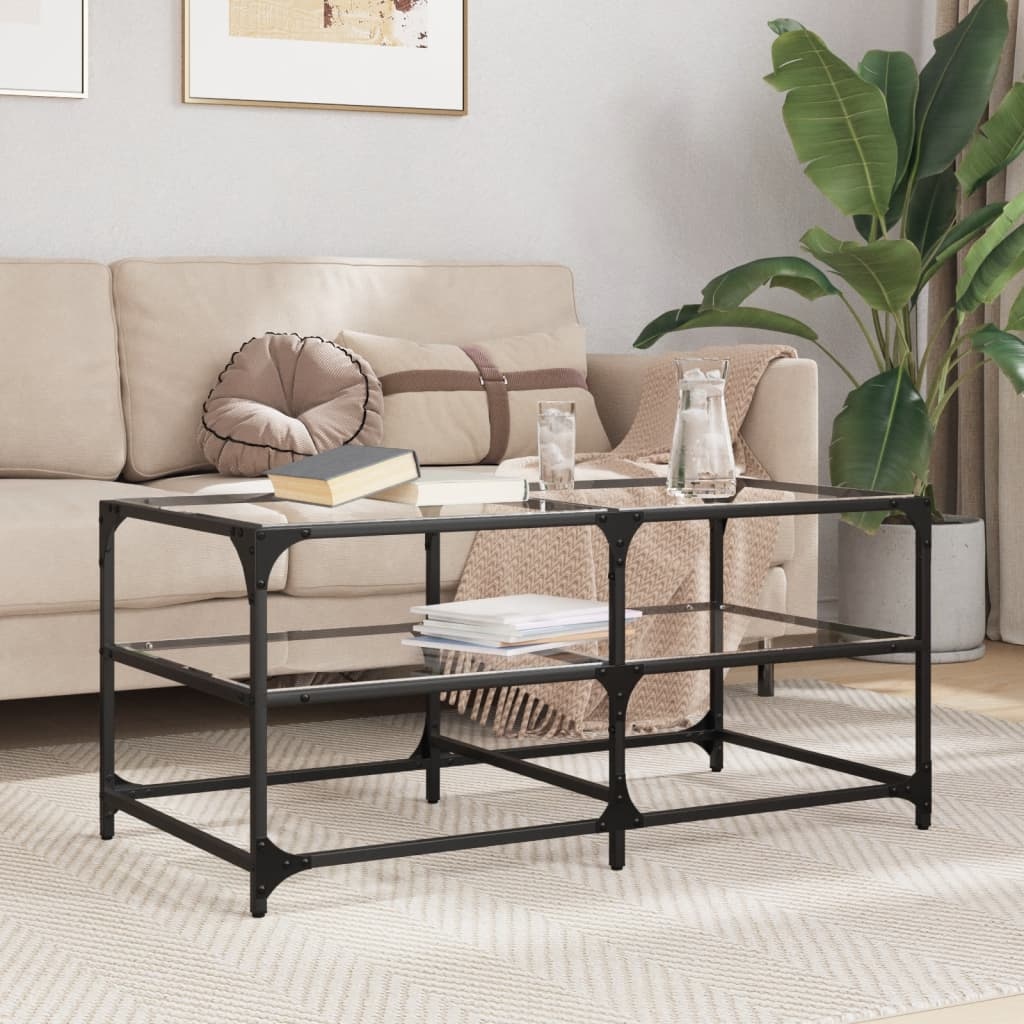 VidaXL Salontafel met transparant glazen blad 98,5x50x45 cm staal