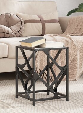 VidaXL Salontafel met zwart glazen blad 30x30x41 cm staal