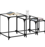 VidaXL 3-delige Tafeltjesset met transparant glazen blad staal