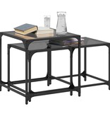VidaXL 2-delige Tafeltjesset met zwart glazen blad staal