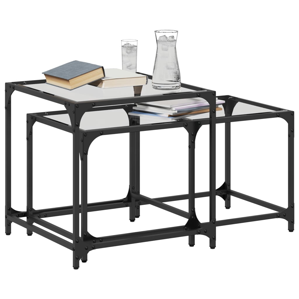 VidaXL 2-delige Tafeltjesset met transparant glazen blad staal